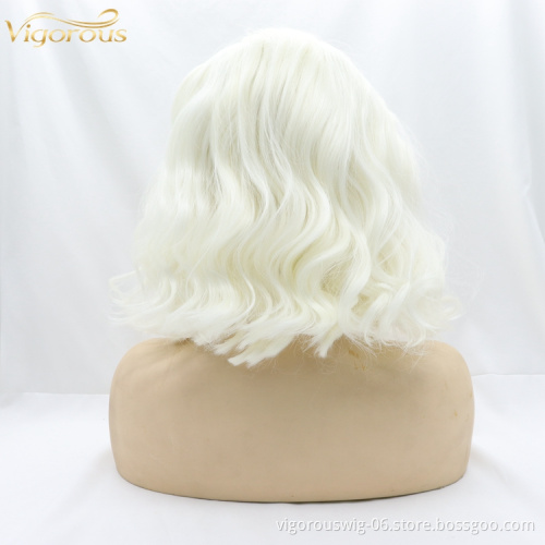 Vigorous Wholesale curly lace wig frontal black women african glueless cosplay high temperature short wigs wave synthetic wig